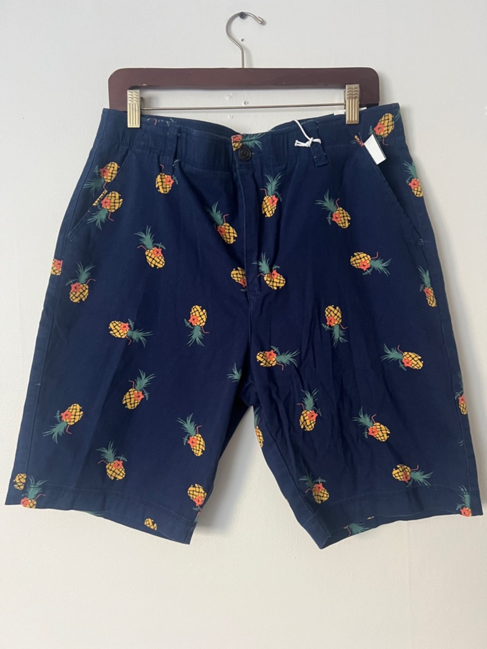 Plugg Men’s Navy Shorts, Pineapple Accent Print, Size 33 . Length 21 inches.